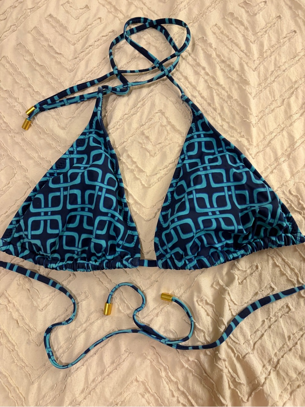 Helen Jon Teal & Navy Geometric Triangle Bikini Top